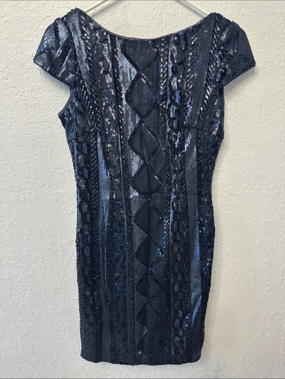 Adrianna Papell Navy Sequin Cap Sleeve Sheath Dress